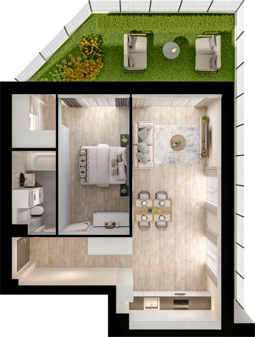 1.M.12 | 54,56 m² | 2 pokoje z ogródkiem | Krzyki- Gaj — miniatura 2