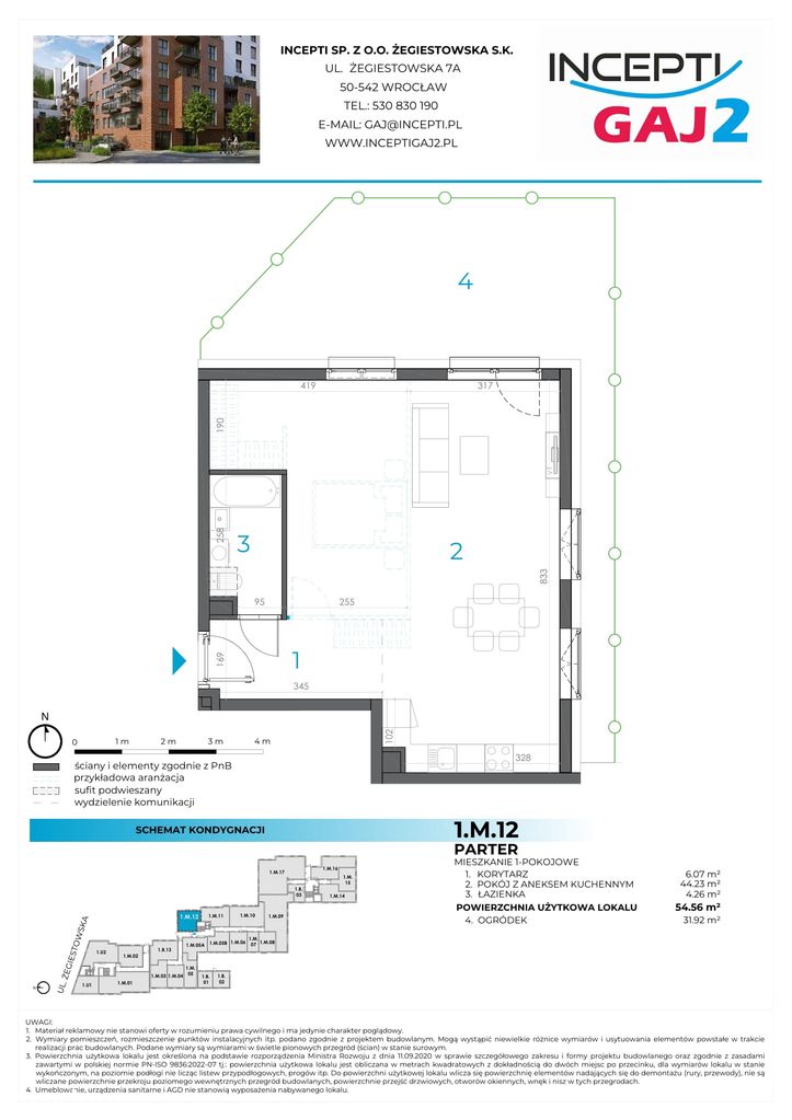1.M.12 | 54,56 m² | 2 pokoje z ogródkiem | Krzyki- Gaj — miniatura 3